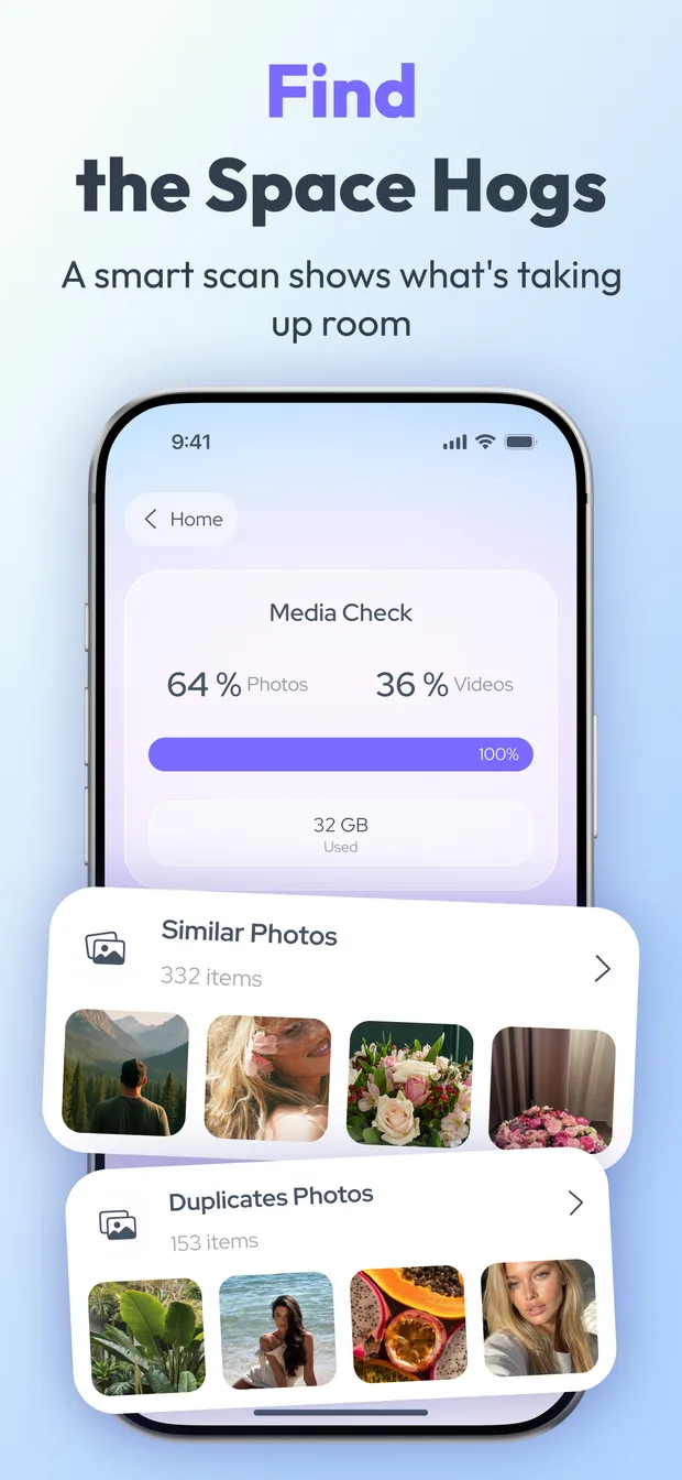 Media Check showing the share of photos and videos in storage